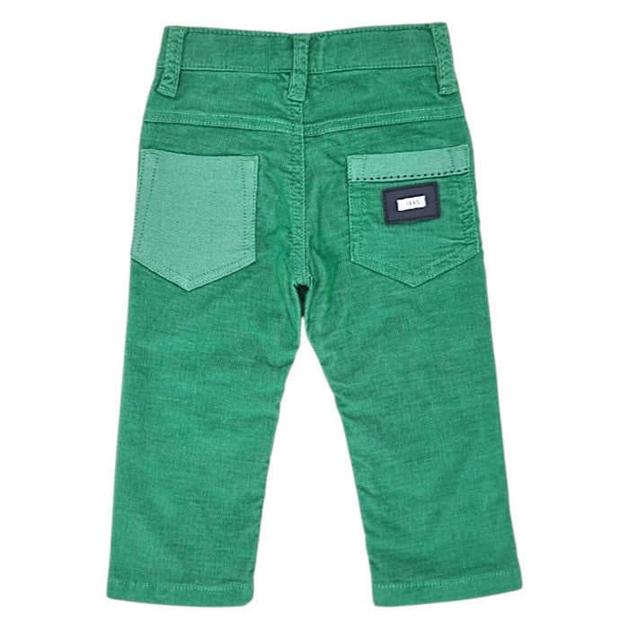 Pantalon bébé vert en velours côtelé IKKS, vue de dos, garçon 6 mois
