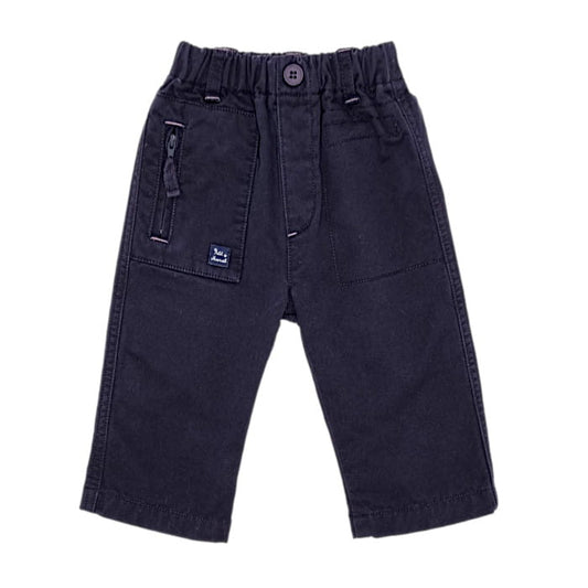 Pantalon marine coton, Marcel et Léon, garçon taille 6 mois, vue de face, vêtement d'occasion pour bébé