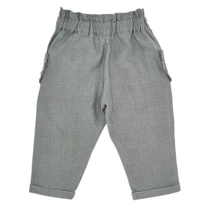 Pantalon bébé vert en lin Tartine et Chocolat, vue de dos, fille 12 mois