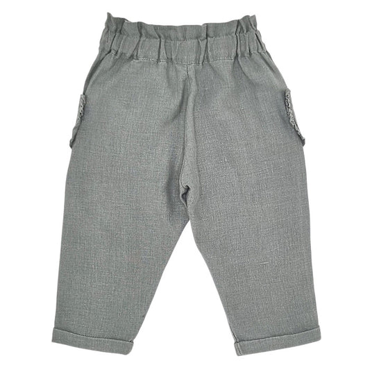 Pantalon bébé vert en lin Tartine et Chocolat, vue de dos, fille 12 mois