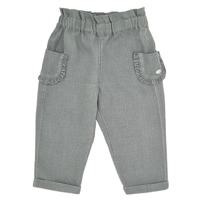 Pantalon bébé fille Tartine et Chocolat, vert en lin, taille 12 mois, seconde main haut de gamme, vue de face