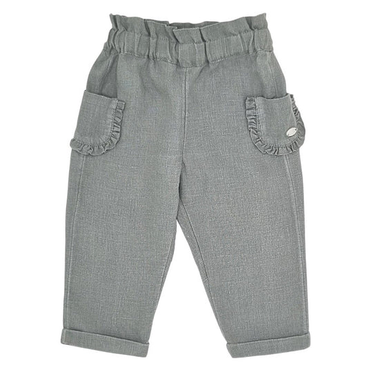 Pantalon bébé fille Tartine et Chocolat, vert en lin, taille 12 mois, seconde main haut de gamme, vue de face
