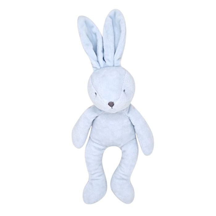 Peluche lapin bleu, marque Jacadi, pour bébé garçon, vue de face, article seconde main haut de gamme en état impeccable