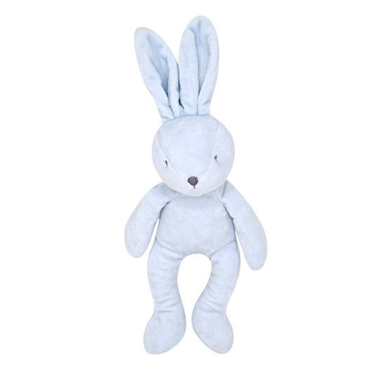 Peluche lapin bleu, marque Jacadi, pour bébé garçon, vue de face, article seconde main haut de gamme en état impeccable