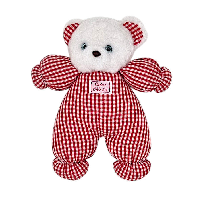 Peluche bébé mixte Tartine et Chocolat, rouge/blanc en vichy, taille 26 cm, seconde main haut de gamme, vue de face