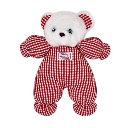Peluche bébé mixte Tartine et Chocolat, rouge/blanc en vichy, taille 26 cm, seconde main haut de gamme, vue de face