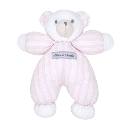 Peluche ourson rayures Garda, marque Tartine et Chocolat, pour bébé fille, vue de face, article d'occasion en état impeccable.