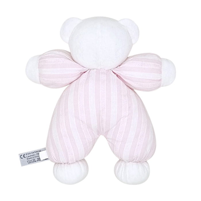 Peluche ourson rayures Garda, marque Tartine et Chocolat, pour bébé fille, vue de dos, article d'occasion en état impeccable.