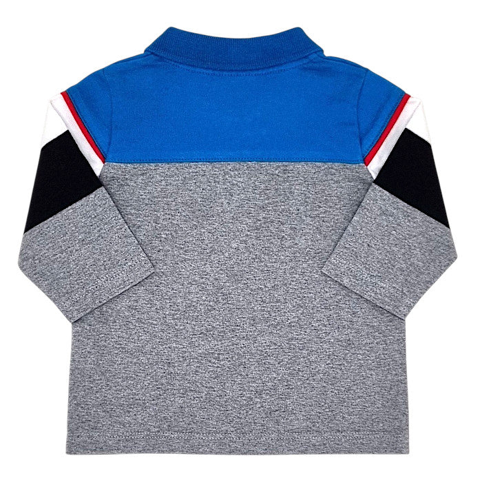 Polo bébé gris/bleu color block Boss, vue de dos, garçon 3 mois