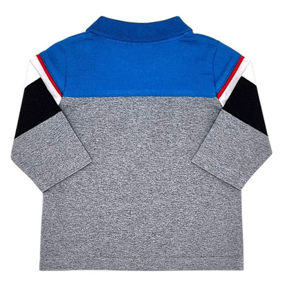 Polo bébé gris/bleu color block Boss, vue de dos, garçon 3 mois