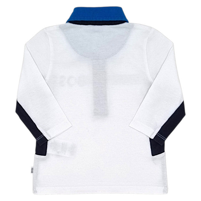 Polo bébé blanc/bleu en jersey de coton Boss, vue de dos, garçon 9 mois