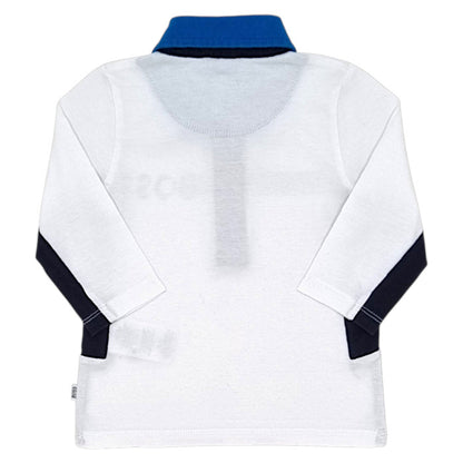 Polo bébé blanc/bleu en jersey de coton Boss, vue de dos, garçon 9 mois