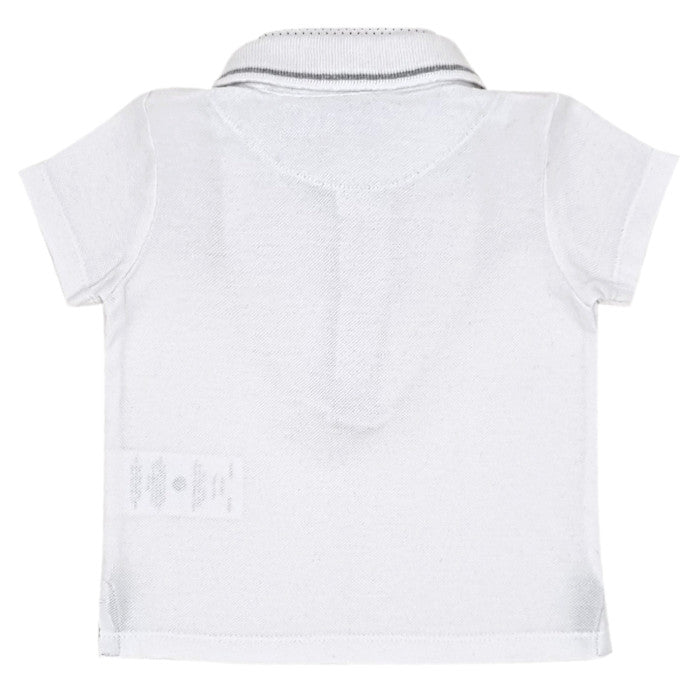 Polo bébé blanc double col IKKS, vue de dos, garçon 6 mois