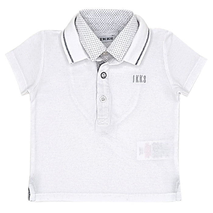 Polo bébé garçon IKKS Junior, blanc double col, taille 6 mois, seconde main premium, vue de face