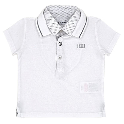 Polo bébé garçon IKKS Junior, blanc double col, taille 6 mois, seconde main premium, vue de face