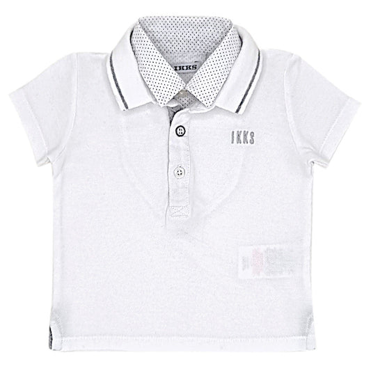 Polo bébé garçon IKKS Junior, blanc double col, taille 6 mois, seconde main premium, vue de face