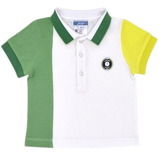 Polo bébé garçon Jacadi, blanc/vert color block, taille 6 mois, seconde main haut de gamme, vue de face