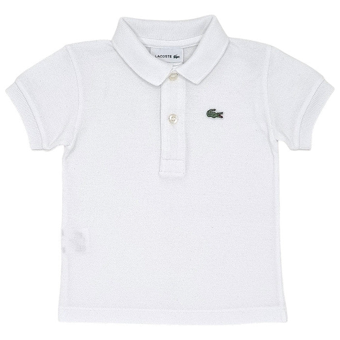 Polo bébé garçon Lacoste, blanc en coton piqué, taille 12 mois, seconde main haut de gamme, vue de face