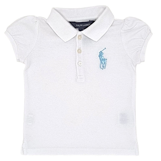 Polo bébé fille Ralph Lauren Baby, blanc logo Poney brodé, taille 18 mois, seconde main luxe, vue de face