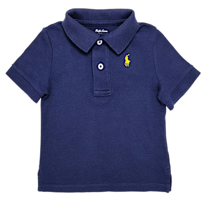 Polo manches courtes marine, marque Ralph Lauren, pour bébé garçon, 12 mois, vue de face, vêtement d'occasion