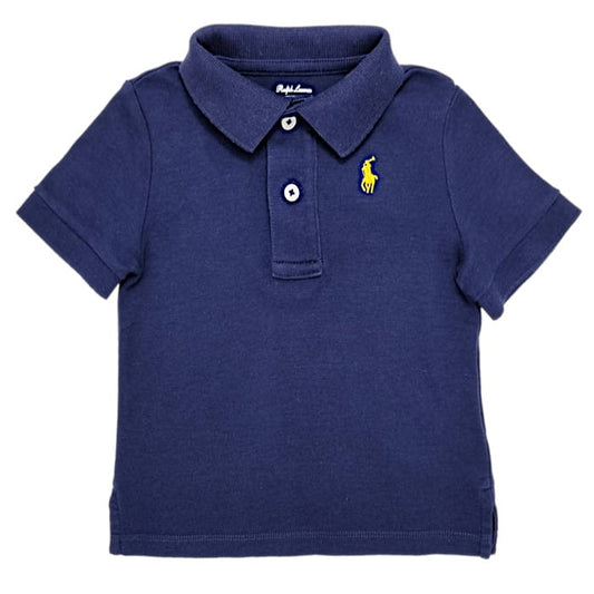 Polo manches courtes marine, marque Ralph Lauren, pour bébé garçon, 12 mois, vue de face, vêtement d'occasion