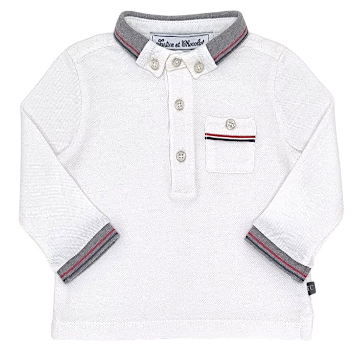 Polo bébé garçon Tartine et Chocolat, écru en maille piquée, taille 6 mois, seconde main haut de gamme, vue de face