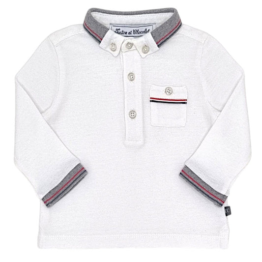 Polo bébé garçon Tartine et Chocolat, écru en maille piquée, taille 6 mois, seconde main haut de gamme, vue de face