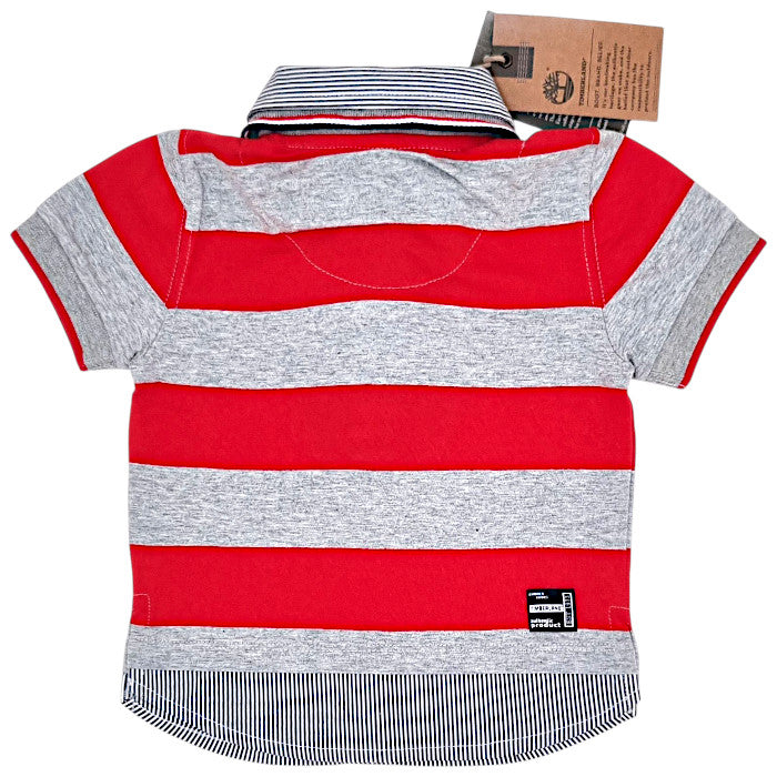 Polo bébé gris/rouge effet trompe-l'œil Timberland, vue de dos, garçon 18 mois