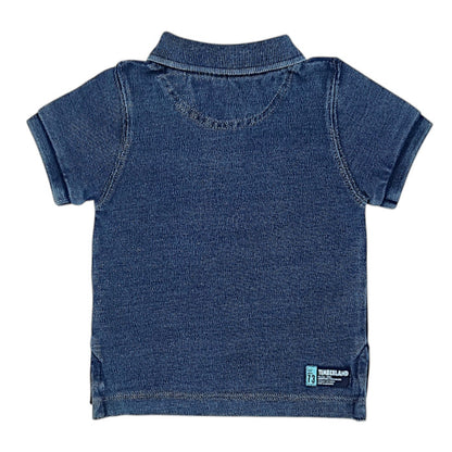 Polo bébé bleu motif 73 Timberland, vue de dos, garçon 3 mois