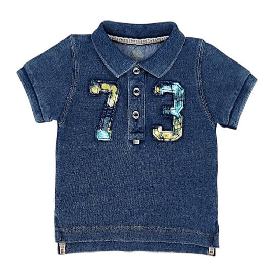 Polo bébé garçon Timberland Kids, bleu motif 73, taille 3 mois, seconde main premium, vue de face