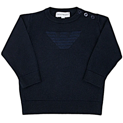 Pull bébé garçon bleu marine en laine mélangée, taille 9 mois, marque Armani - seconde main luxe