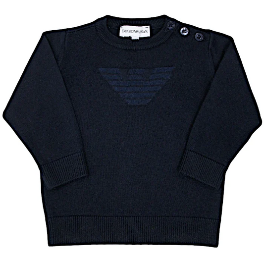Pull bébé garçon bleu marine en laine mélangée, taille 9 mois, marque Armani - seconde main luxe