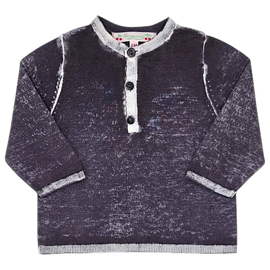 Pull bébé garçon Bonpoint, gris col boutonné, taille 6 mois, seconde main haut de gamme, vue de face