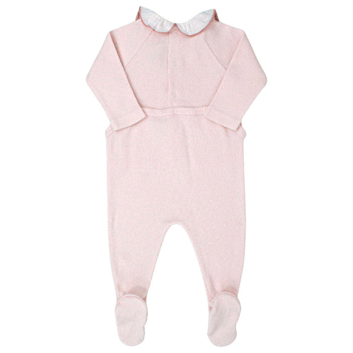 Pyjama bébé rose en jersey côtelé Bonpoint, vue de dos, fille 3 mois
