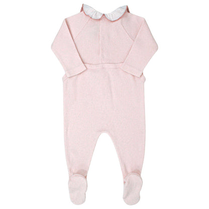 Pyjama bébé rose en jersey côtelé Bonpoint, vue de dos, fille 3 mois