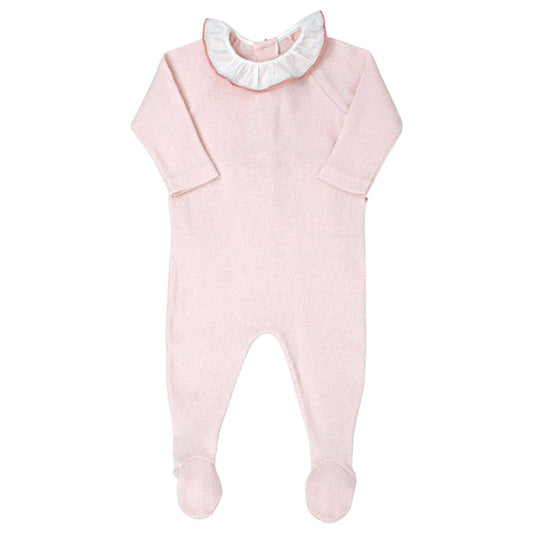 Pyjama bébé fille Bonpoint, rose en jersey côtelé, taille 3 mois, seconde main haut de gamme, vue de face