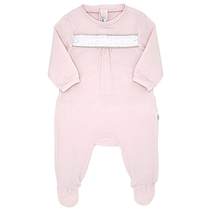 Pyjama bébé fille Boss, rose pâle signature, taille 6 mois, seconde main haut de gamme, vue de face