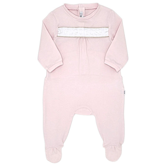 Pyjama bébé fille Boss, rose pâle signature, taille 6 mois, seconde main haut de gamme, vue de face