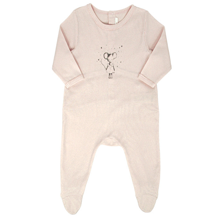 Pyjama bébé fille rose saumon motif souris, taille 6 mois, marque Chloé - seconde main luxe
