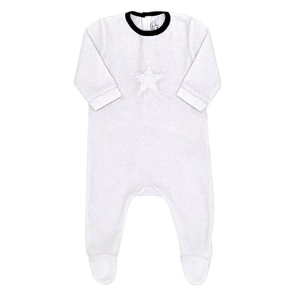 Pyjama blanc velours, Givenchy, pour bébé 3 mois, vue de face, cadeau de naissance luxe