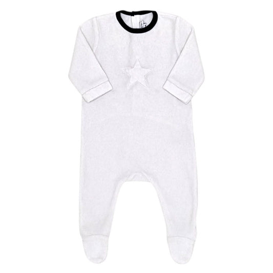 Pyjama blanc velours, Givenchy, pour bébé 3 mois, vue de face, cadeau de naissance luxe