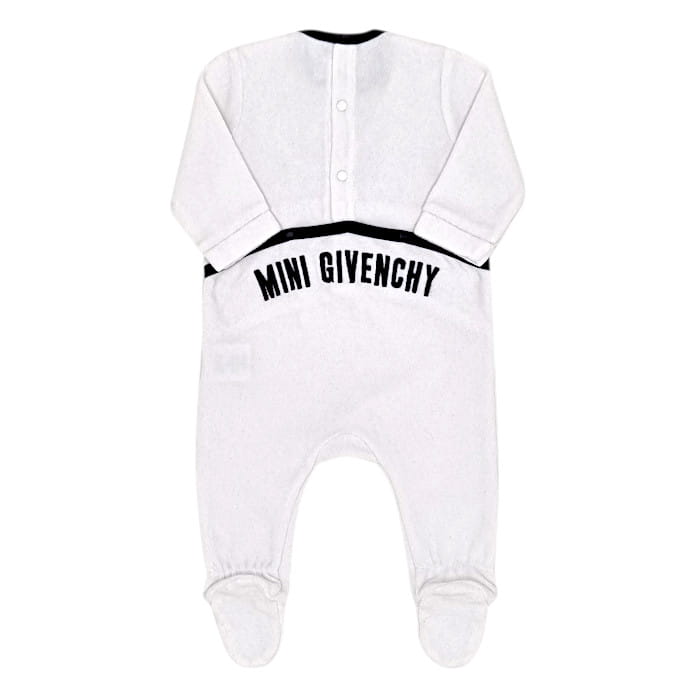 Pyjama blanc velours, Givenchy, pour bébé 3 mois, vue de dos, cadeau de naissance luxe