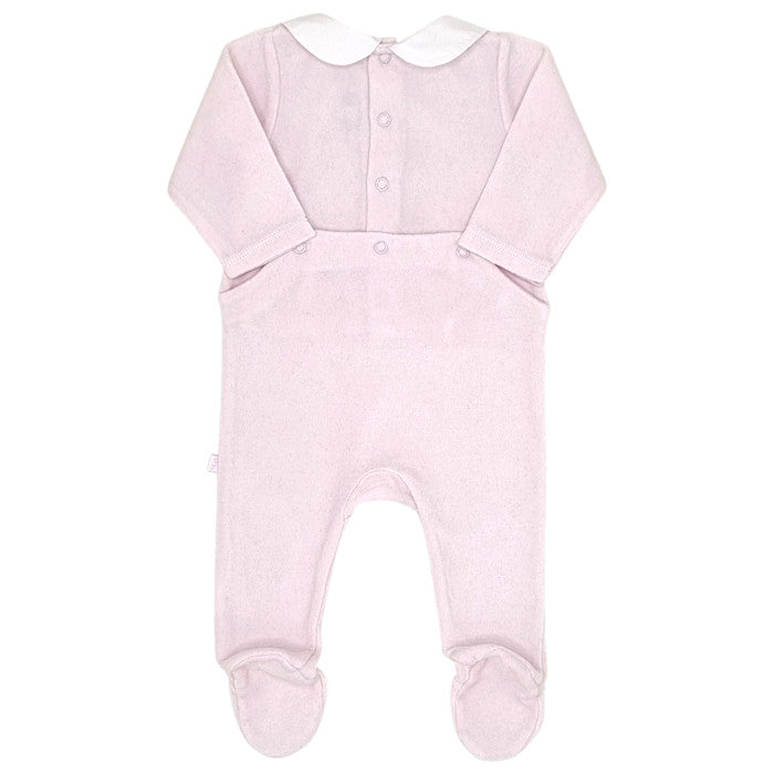 Pyjama bébé rose en velours Jacadi, vue de dos, fille 3 mois