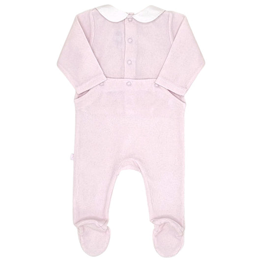 Pyjama bébé rose en velours Jacadi, vue de dos, fille 3 mois