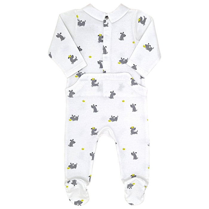 Pyjama bébé blanc motif chiens Jacadi, vue de dos, garçon 6 mois