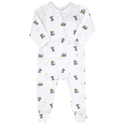 Pyjama bébé garçon Jacadi, blanc motif chiens, taille 6 mois, seconde main haut de gamme, vue de face