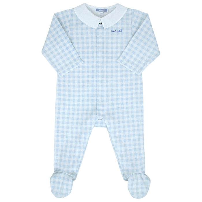 Pyjama bébé garçon blanc/bleu en interlock, taille 9 mois, marque Jacadi - seconde main haut de gamme