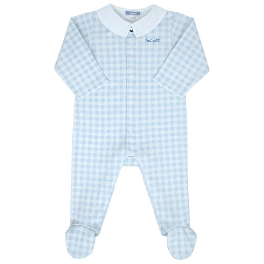 Pyjama bébé garçon blanc/bleu en interlock, taille 9 mois, marque Jacadi - seconde main haut de gamme