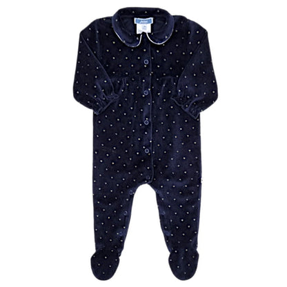 Pyjama marine velours, Jacadi, fille 6 mois, vue de face, vêtement de seconde main pour bébé