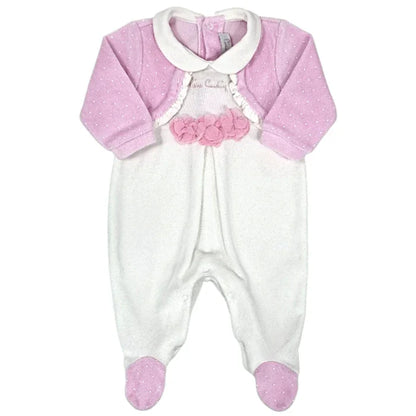 Pyjama bébé fille rose/blanc effet trompe-l'œil, taille 1-3 mois, marque Pierre Cardin - seconde main luxe